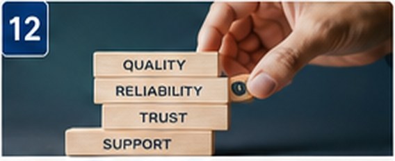 Quality, reliability and trust blocks representing business credibility